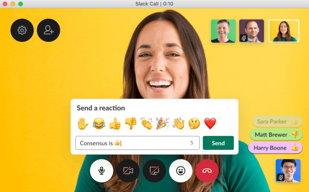 Sending a reaction during a Slack call