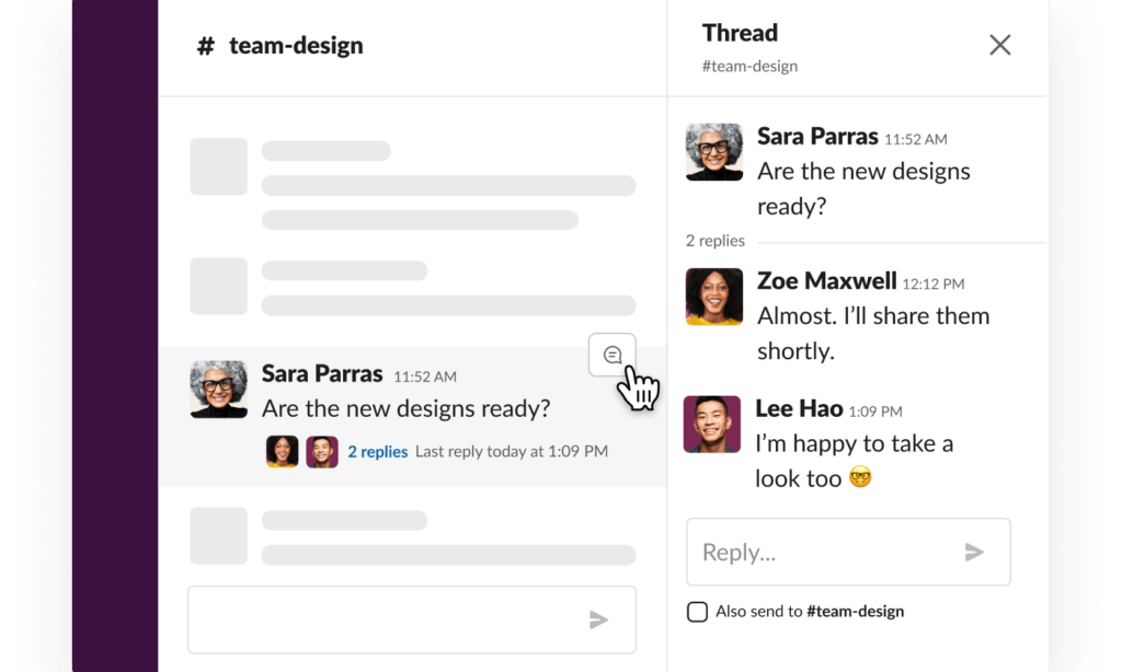 Slack message rhreading feature