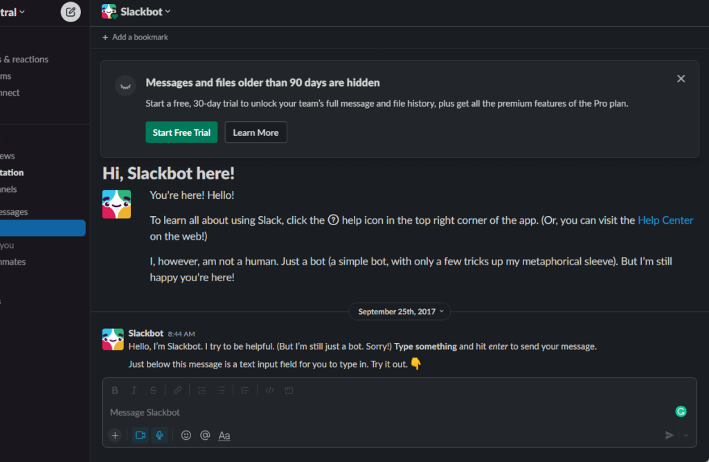 Slackbot message