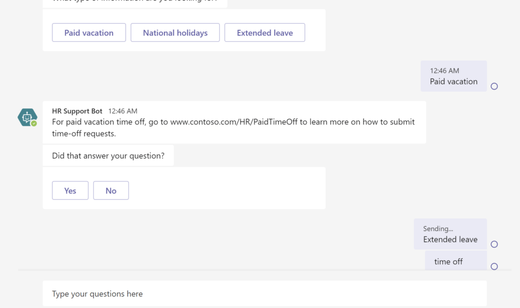 HR support bot in Microsoft Teams