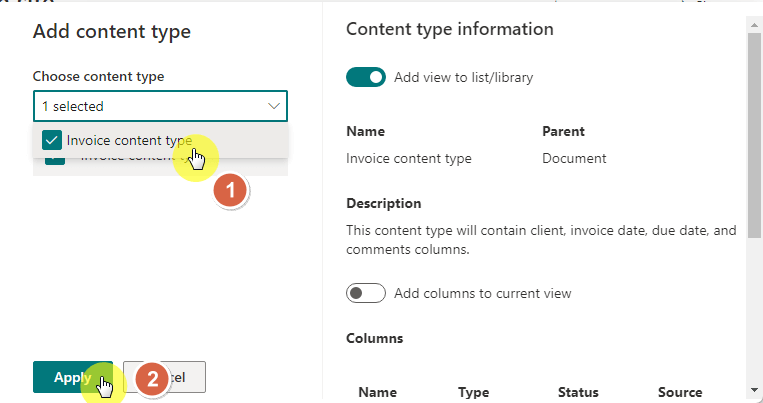 Apply the content type