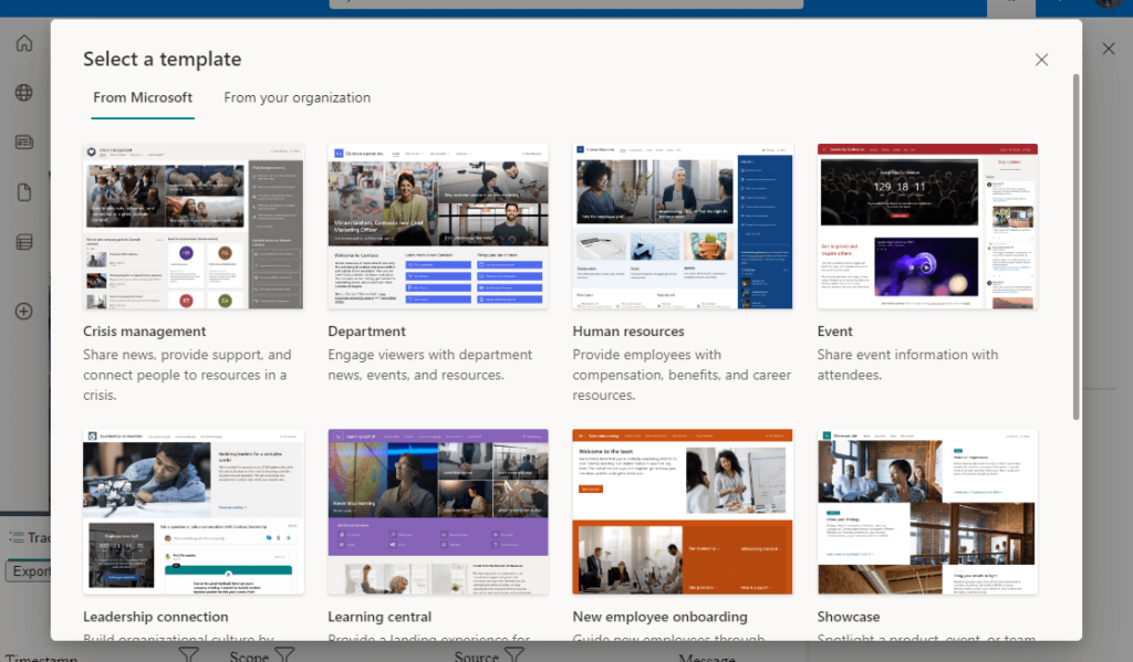 Select a template from Microsoft