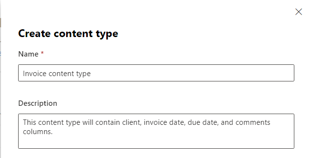 Enter the content type name and description
