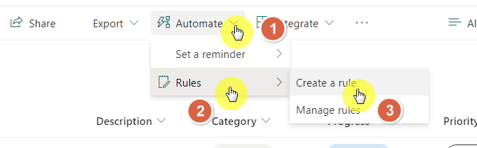 Create a rule button from the command bar