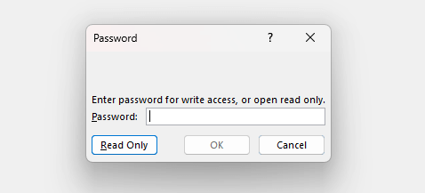 Enter password for write access, or open read only