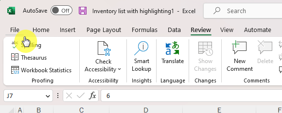 File tab in the ribbon