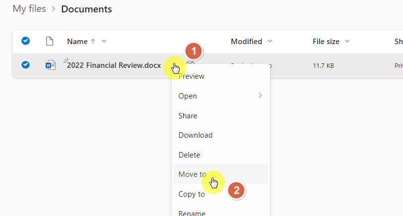 Right click on the file and select move to