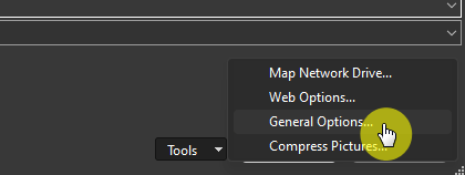General options in the tools save as window