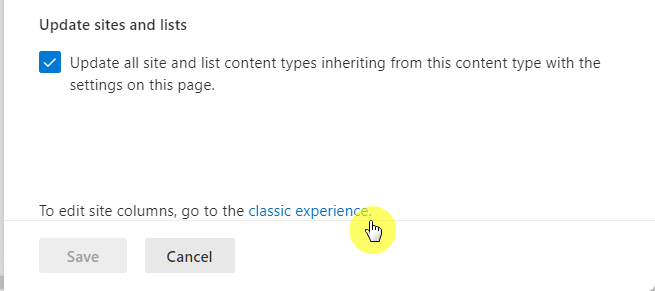 To edit site columns, go to the classic experience.