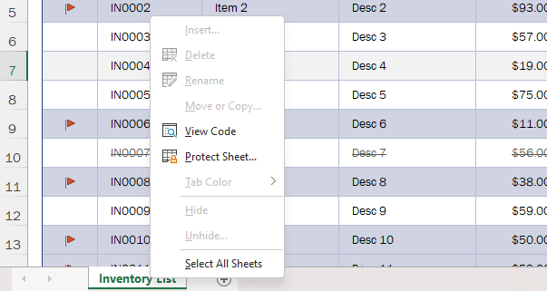 Options for modifying the worksheet are greyed