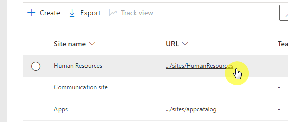 Link from the URL column