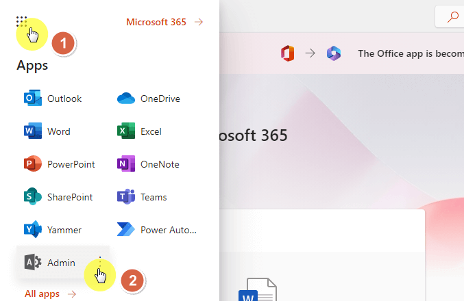 Go to the admin center from Microsoft 365