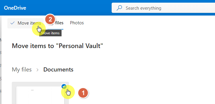 Select the file to move to the OneDrive personal vault