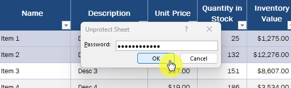 Provide the sheet password