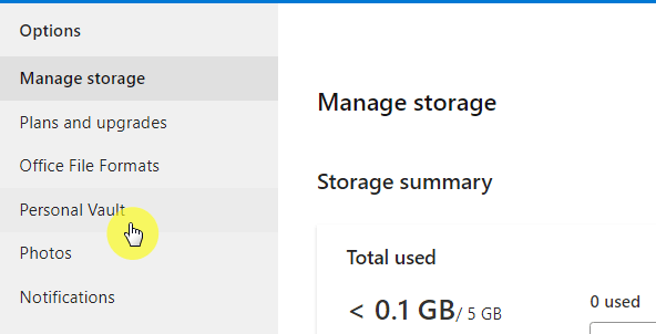 Go to the personal vault options