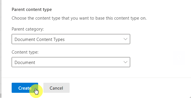 Select the parent category and the content type
