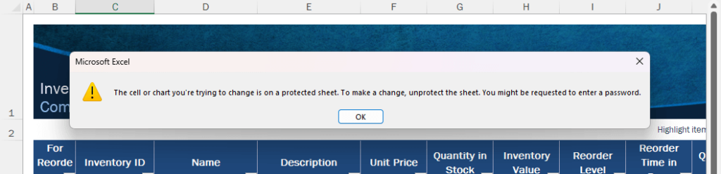 The cell or chart you're trying to change is on a protected sheet