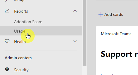 Go to the usage page in the Microsoft 365 admin center