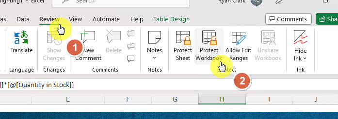Protect workbook button