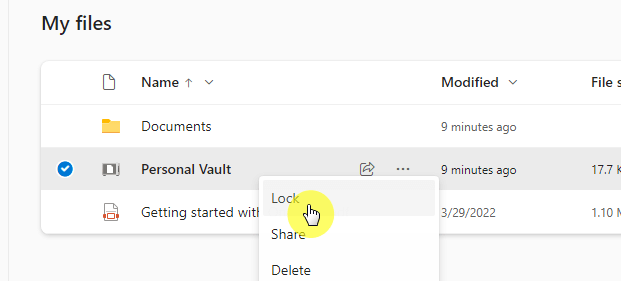 Lock your vault from the home page