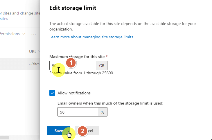 Set the max storage for this site
