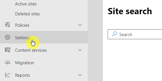 Go the settings page in the admin center