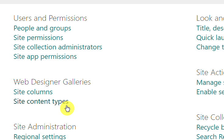Web designer galleries > Site content types