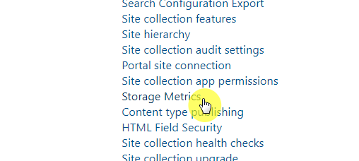 Find the link from the site collection administration
