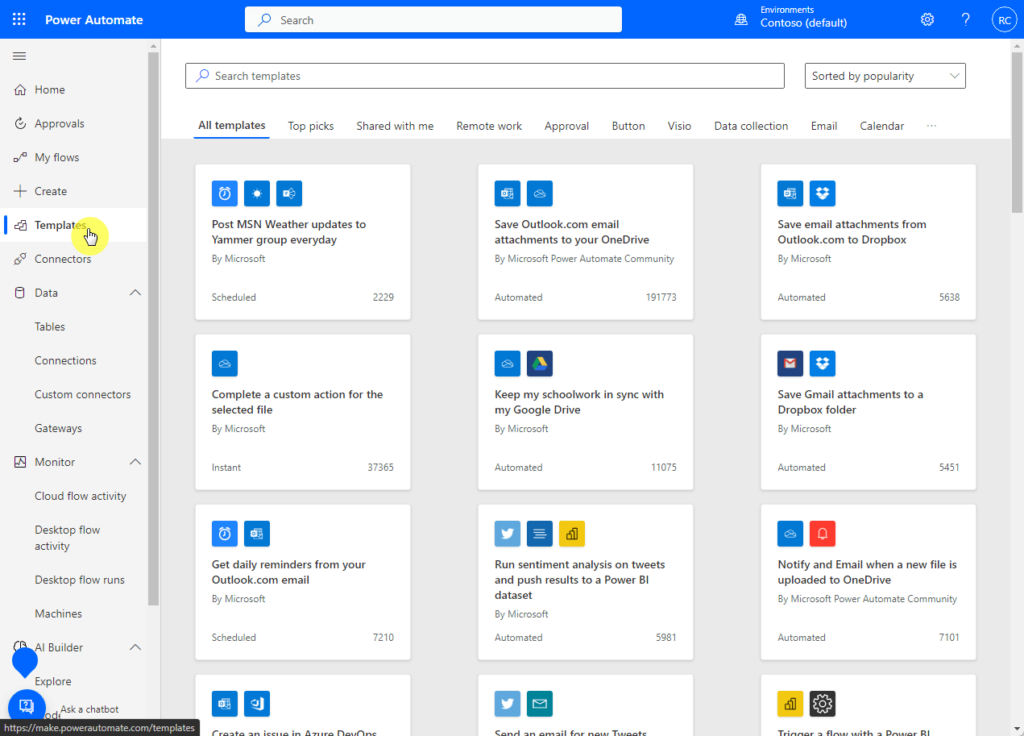 All templates in Power Automate