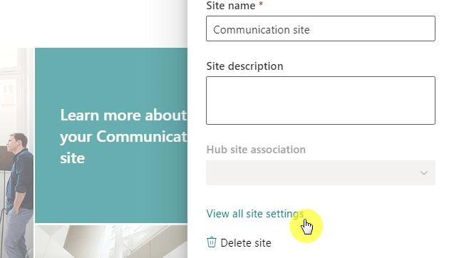 View all site settings button