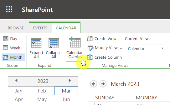 Calendars overlay