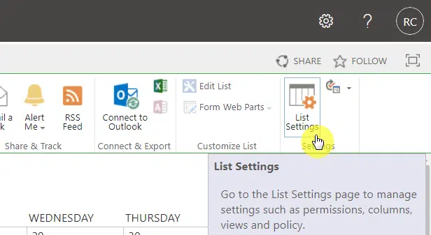 List settings button