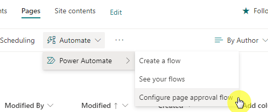 Using Power Automate to create a page approval flow