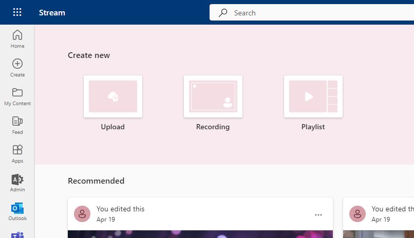 Create new upload, recording, and playlist on Stream