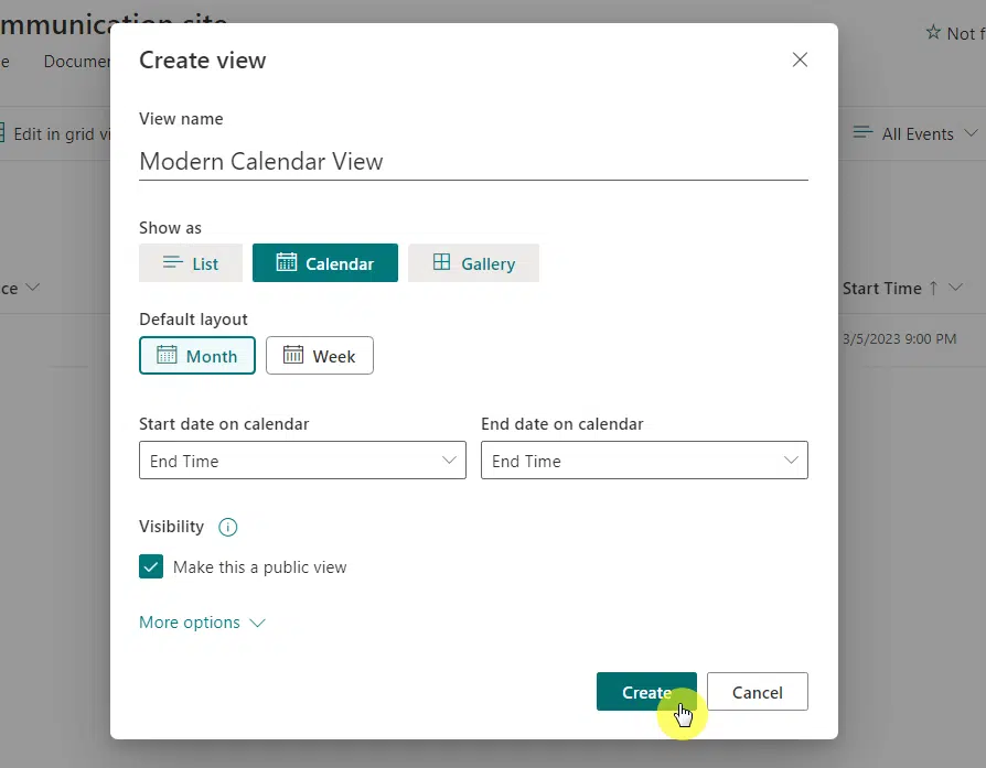 Create view - Create