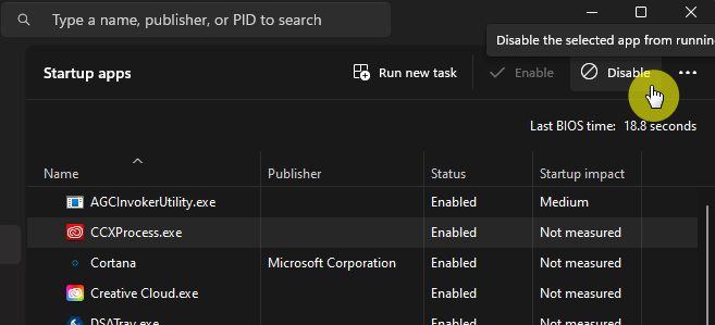 Disable the selected app from running