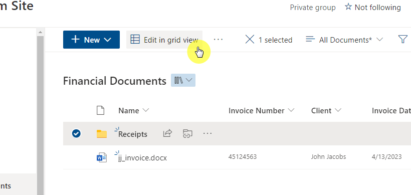 Edit in grid view button