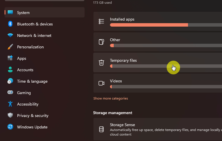 Temporary files in the local disk