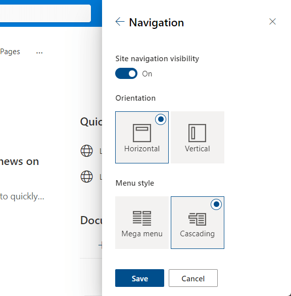 Navigation orientation and menu style