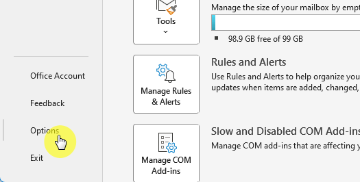 Go see the options in Outlook