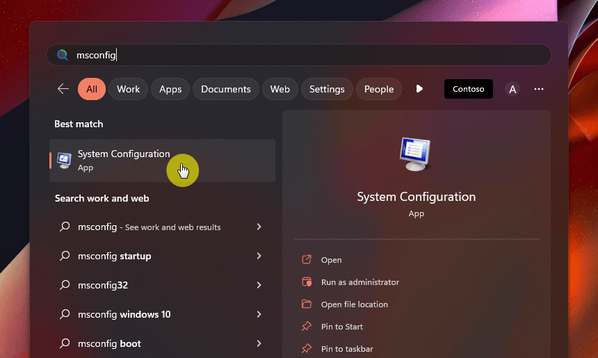 Open the system configuration app