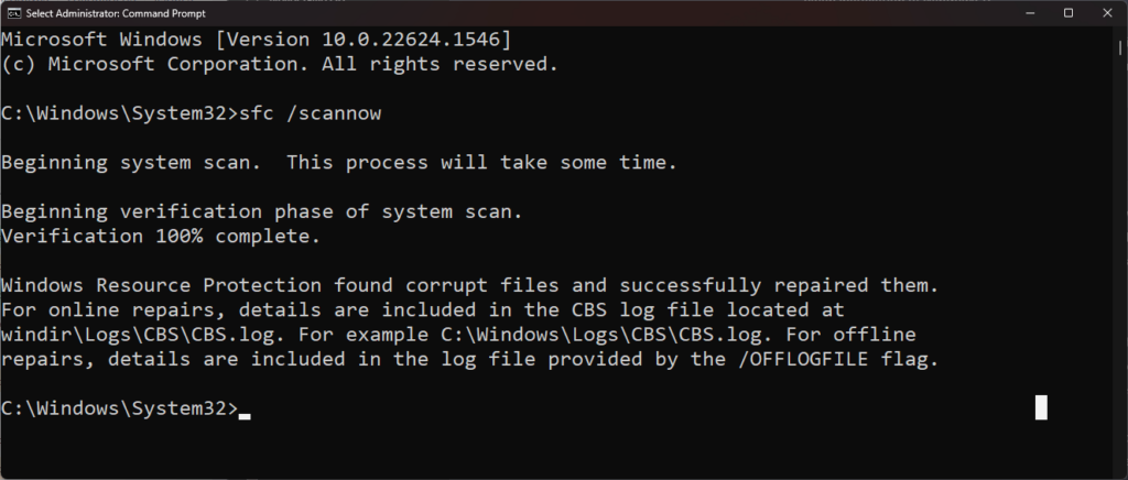 Found corrupt files and successfully repaired them