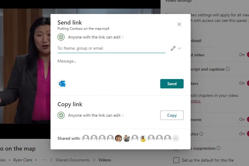 Send link window to sharing video
