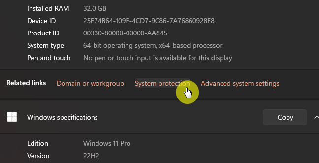 About - System protection