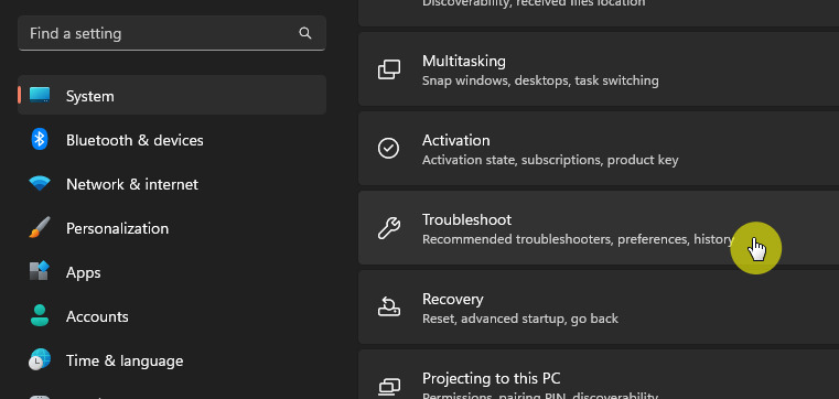 Recommend troubleshooters