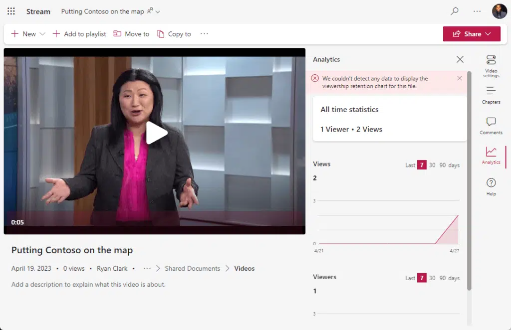 MS Stream analytics tab