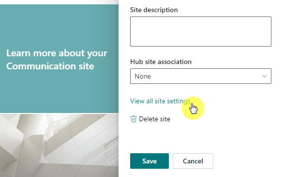 View all site settings button