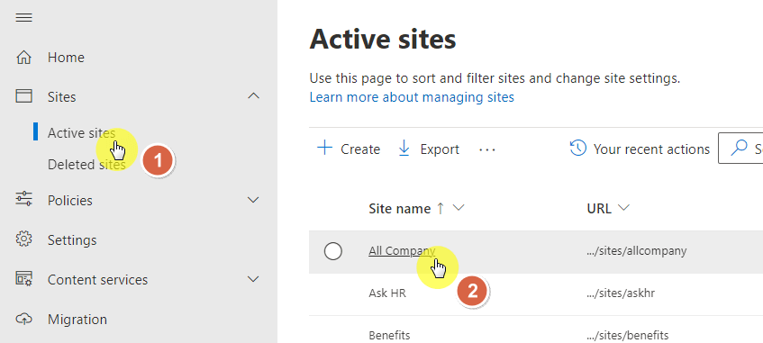 Find and select the site collection