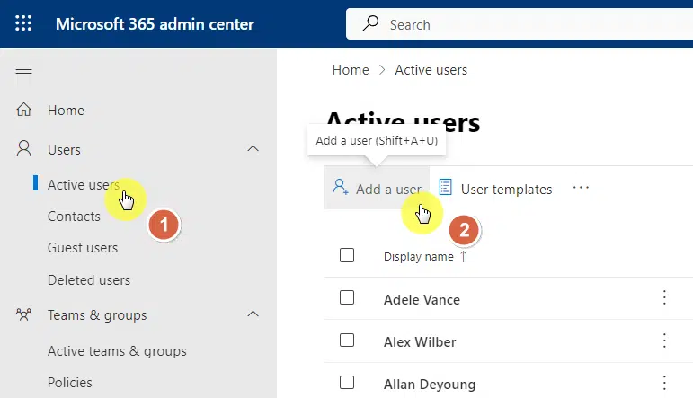 add a new user in the microsoft 365 admin center