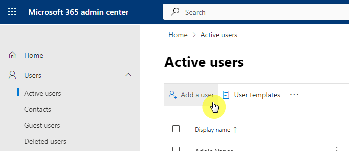 Add a user in the Microsoft 365 admin center